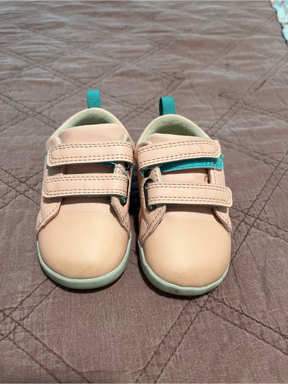 Toddler Pink Double-Strap Sneakers with Teal Pull Tabs